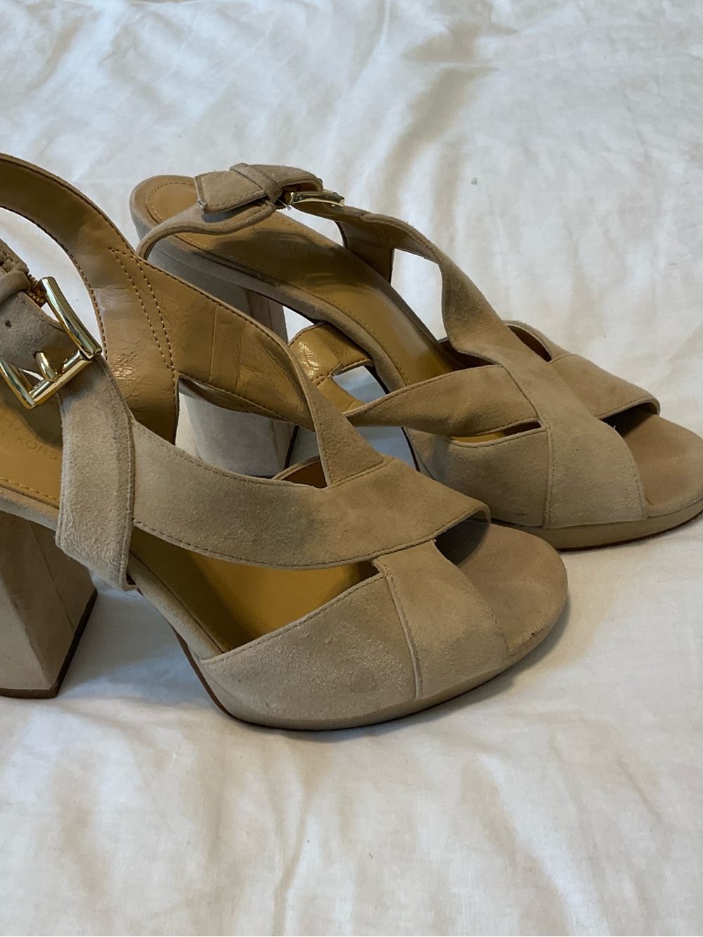 Michael Kors Taupe Suede Block Heel Sandals